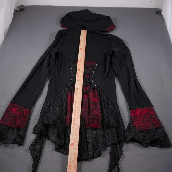 Y2K Lace Corset Hoodie Tripp NYC Sweater Black Red Jacket Womens M Goth Punk - Picture 4 of 11